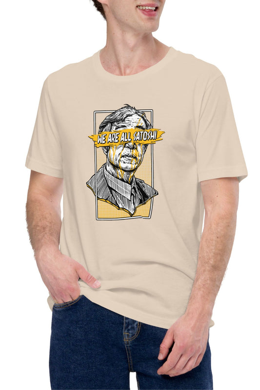 We Are All Satoshi T-Shirt : Yellow Bitcoin T-shirt for Men & Women 